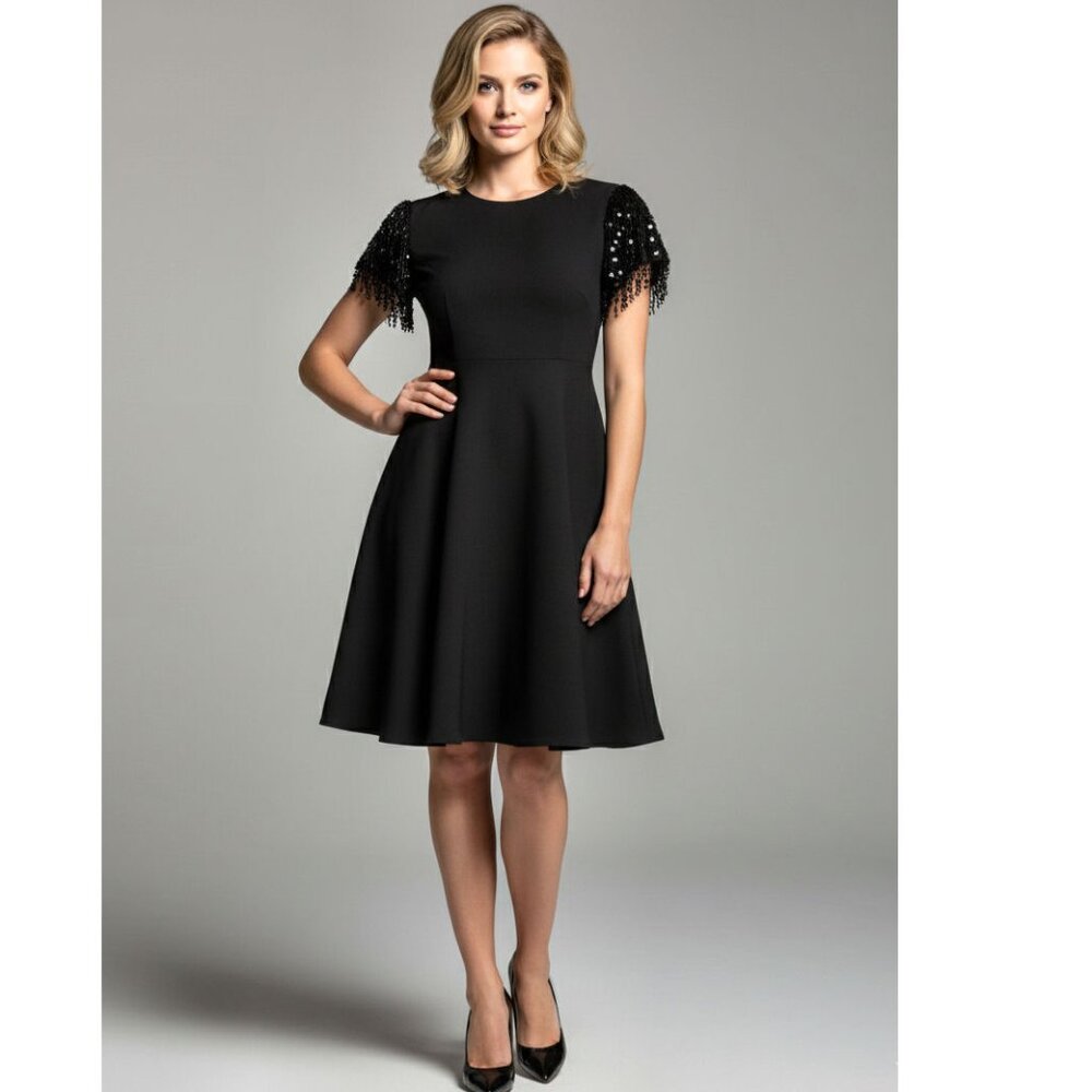 Kate Spade NY Women's Sequined Sleeve Black Dress Size US 0 (XS) , UK 4